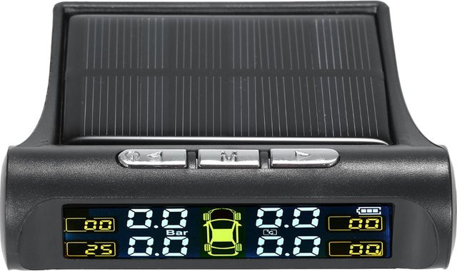 Solarbetriebenes TPMS-Reifendruckkontrollsystem mit LCD-Display und 4 internen Sensoren in Schwarz - Bild 1