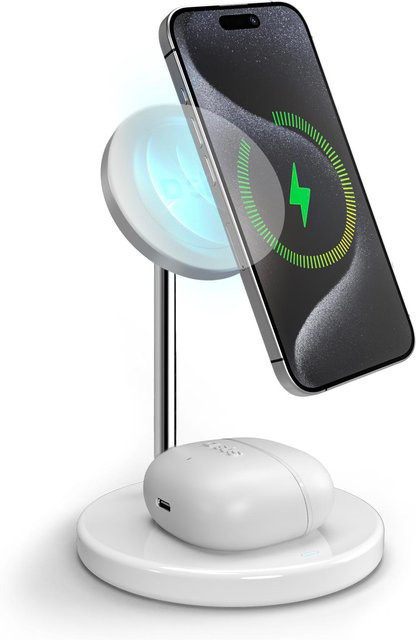 SBS 2-in-1 Qi2 Ladestation für iPhone und Android-Smartphones sowie kabellose Ohrhörer, 15W, Weiß - Bild 1