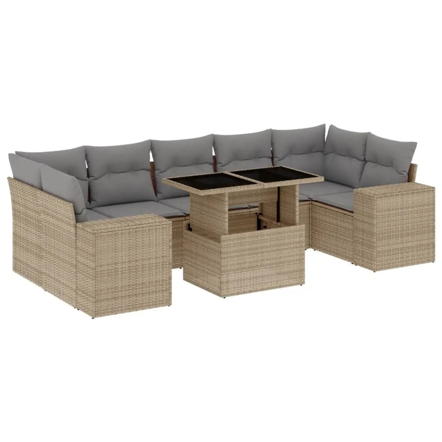 vidaXL 8-teilige Garten-Sofagarnitur in L-Form aus Poly-Rattan mit Kissen in Beige-Grau - Bild 2