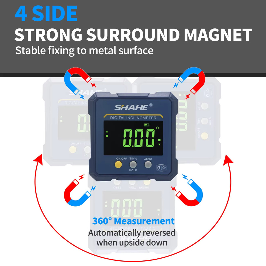 SHAHE 2 in 1 Digitaler Winkelmesser und Wasserwaage mit 4-seitigen Magneten und wiederaufladbarem Akku - Bild 3