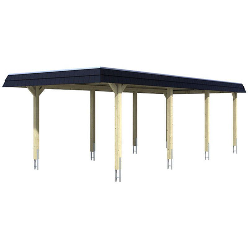 Skan Holz Carport Wendland in Schiefergrau mit Alu-Dach und schwarzer Blende, B/T: 362 x 870 cm, Firsthöhe: 243 cm - Bild 2