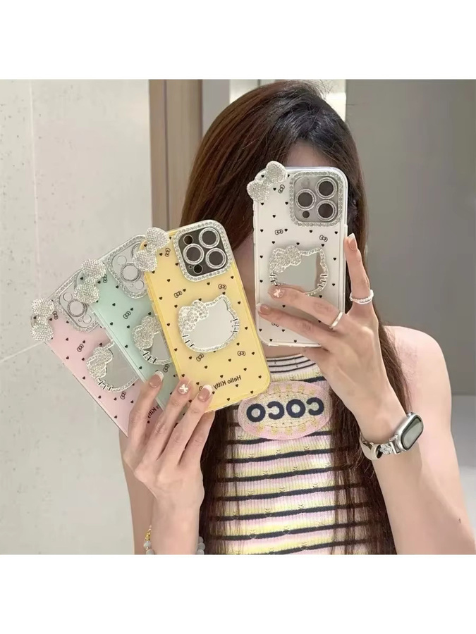 Sanrio Hello Kitty Handyhülle mit 3D Schleife und Make-up Spiegel in Pink für iPhone 17 16 15 14 13 12 11 Pro Max - Bild 3