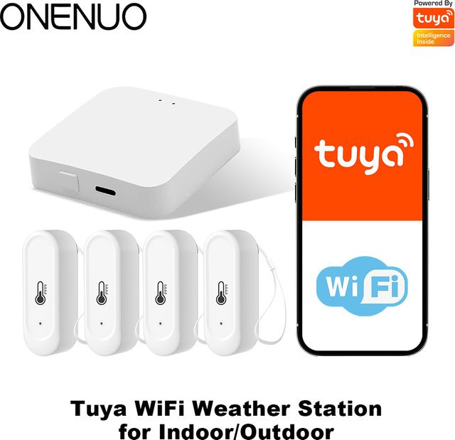 Tuya Smart RF433 Drahtloses Thermometer Kit mit WIFI für Temperatur und Feuchtigkeit, Weiß, Fernüberwachung per App - Bild 1