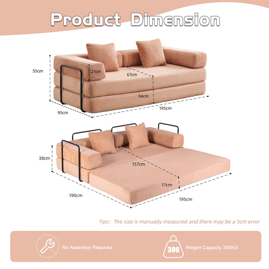 Vankel Modulares Cord-Bodensofa in Multicolour mit Kissen und Chaiselongue, wandelbare Lazy Couch zum Falten und Kombinieren - Bild 3