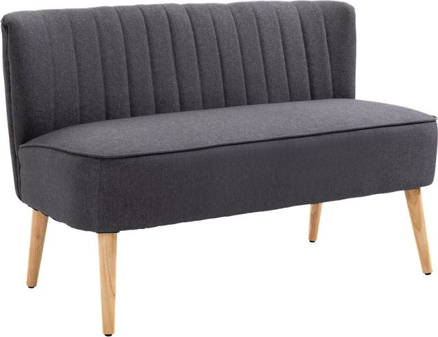 HOMCOM 2 Sitzer Sofa Modernes Polstersofa in Leinen-Optik mit Vollholzrahmen, Dunkelgrau, B: 117 cm, T: 56,5 cm, H: 77 cm - Bild 1