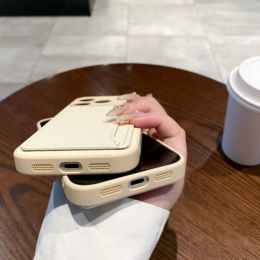 RPKKS Litschi-Leder Handyhülle mit Kartentasche für iPhone 11 bis iPhone 17 Air in Beige - Bild 3