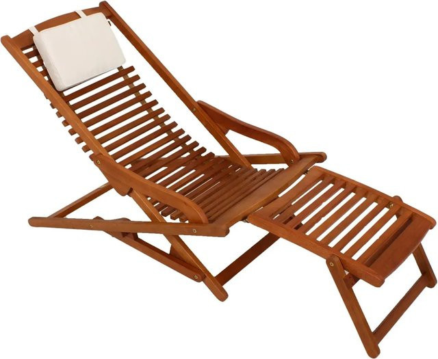Garden Pleasure Relaxliege Alaska aus Eukalyptusholz in Braun mit verstellbarer Kopfstütze und UV-beständigem Polyester - Bild 1