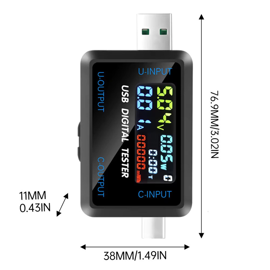 Voktta 10-in-1 USB-Tester Digitalvoltmeter und Strommesser mit USB-C und USB-A Anschlüssen in Schwarz - Bild 2