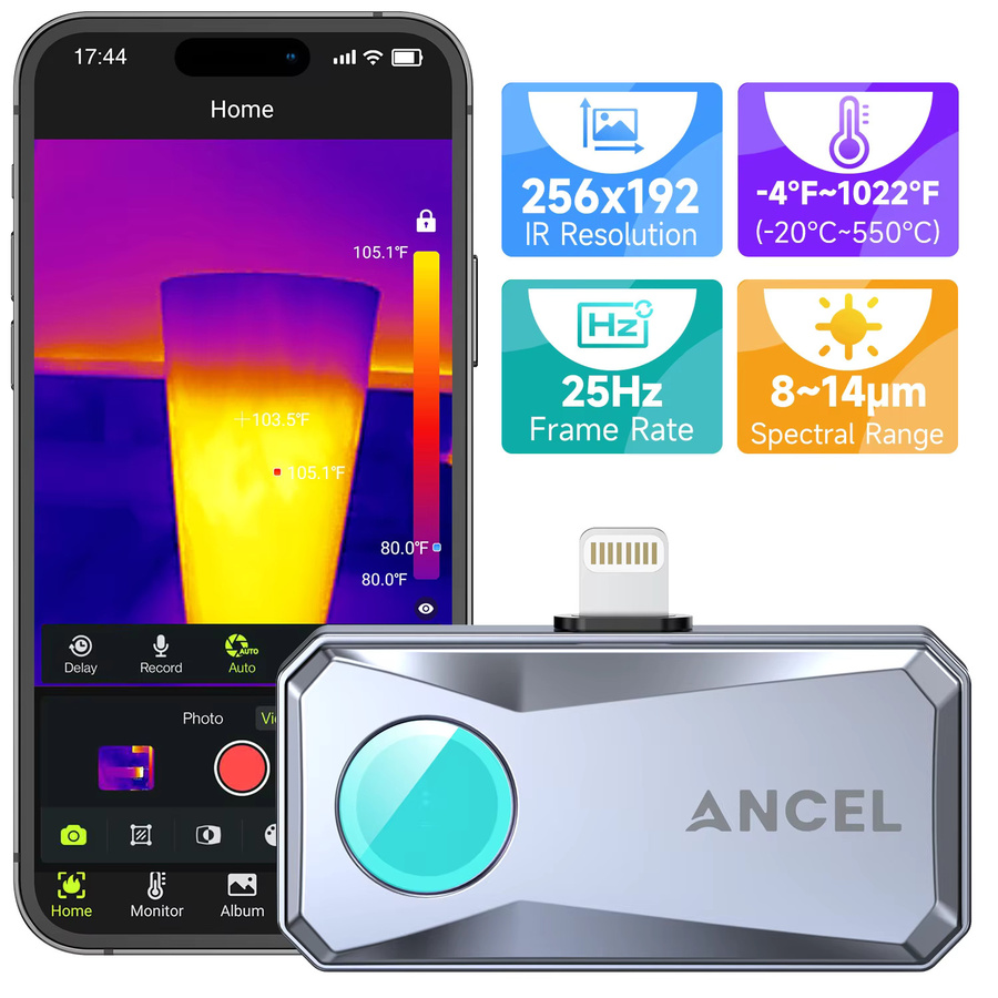 ANCEL IR101 Smartphone-Wärmebildkamera für iOS in Grau mit 256 x 192 IR Auflösung und 25Hz - Bild 2