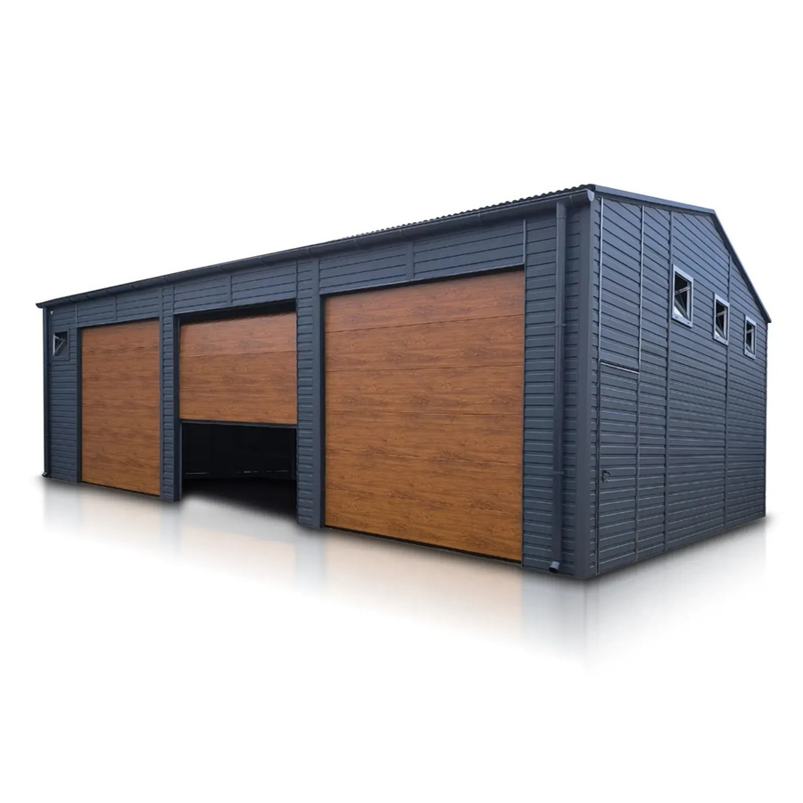 Liderstal Halle Standard aus Trapezprofilblech mit Seitengiebel und Sektionaltoren in Graphit, B/T/H: 1200 x 800 x 363 cm - Bild 2
