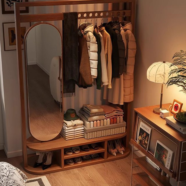 DUTRIEUX Garderobenständer aus Metall und Holz in Braun, minimalistisches Kleiderregal für die Eingangshalle mit durchgehender linearer Kleiderstange, matt - Bild 1