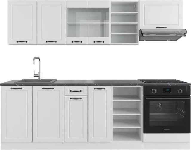 Vicco R-Line Küchenzeile Landhaus Weiß-strukturiert und Anthrazit, Breite: 240 cm - Bild 1