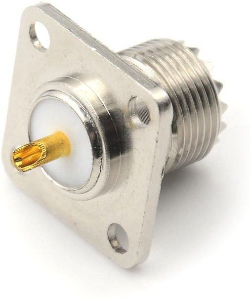 SO-239 Buchse quadratisch, Koaxial-Lötbecher für UHF-Panel-Montage, HF-Stecker in Silber - Bild 1