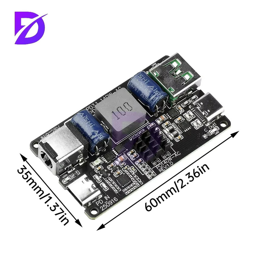Diymore PD3.1 140 W Schnelllademodul Hochleistungs-DC Buck Dual Port USB-C Ladegerät in Schwarz - Bild 2