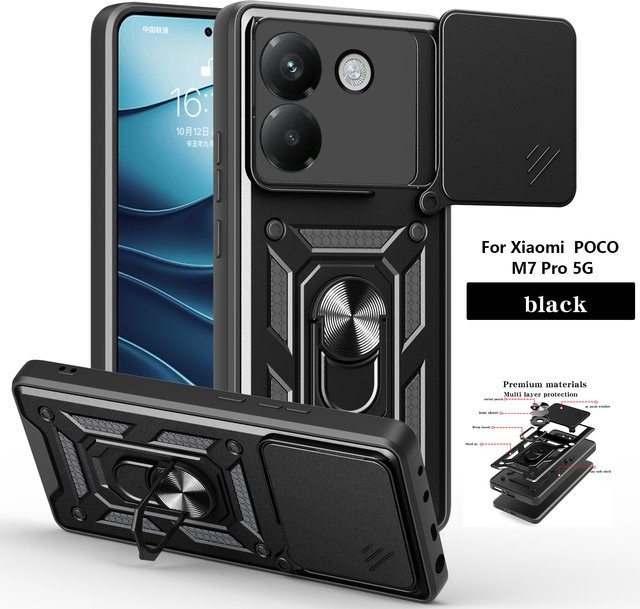 Xiaomi Panzer-Schutzhülle mit Magnetring und Kameraschutz für Poco F7 F8 Ultra M8 M7 F6 Pro in Schwarz oder Silber - Bild 1