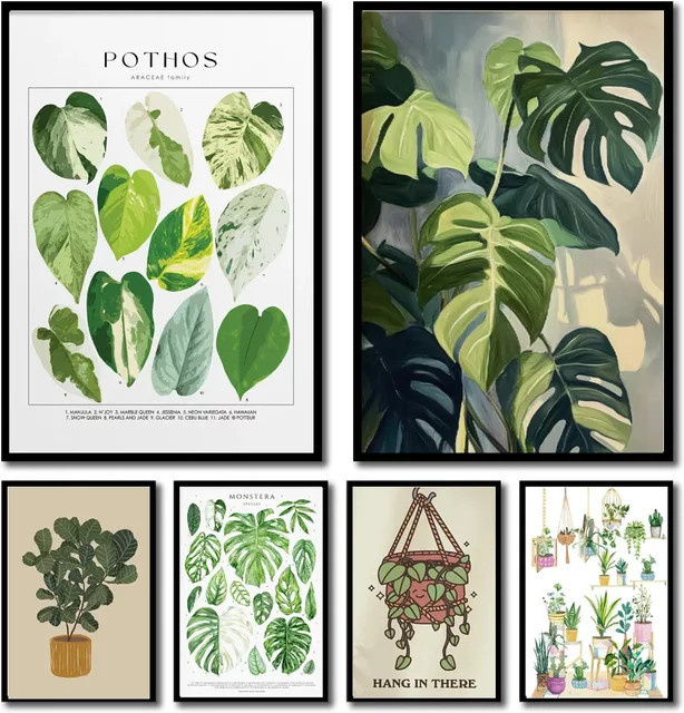 Potdemiel Wanddekoration Botanische Blätter als Leinwand-Kunstdruck in Grün - Bild 1