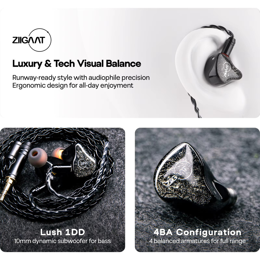 ZiiGaat Lush Studio Hybrid-IEM Hifi-Kopfhörer mit 1DD+4BA als kabelgebundene In-Ear-Ohrhörer in Schwarz oder Silber - Bild 4