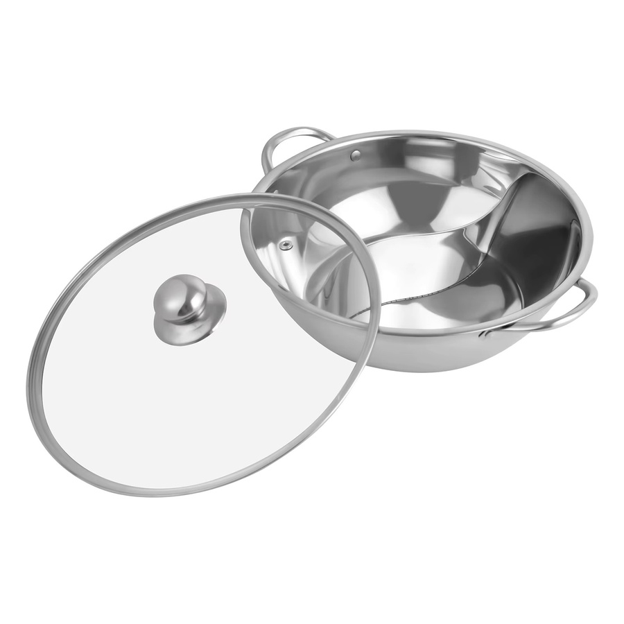 Bymaocar Hot Pot mit Trennwand aus 304 Edelstahl und Glasdeckel in Silber, Kochtopf-Set für Induktion, Gas und Backofen - Bild 5