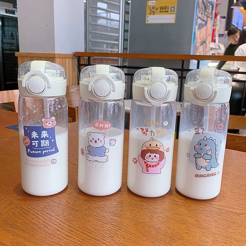 Personalisierbare Trinkflasche für Kinder aus lebensmittelechtem Kunststoff mit Strohhalm und Griff, Weiß, 400 ml - Bild 2