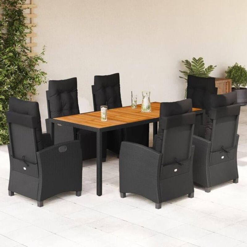 7-teilige Garten-Essgruppe aus Poly-Rattan mit Kissen in Schwarz von Vidaxl - Bild 1