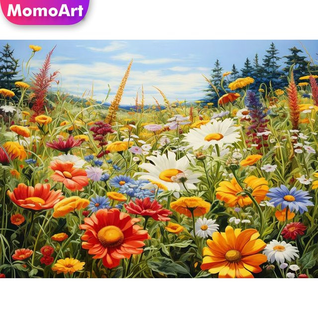 Momoart Blumen-Diamant-Stickerei DIY Landschaft Mosaik-Bastelset mit runden Steinen in Multicolour - Bild 1