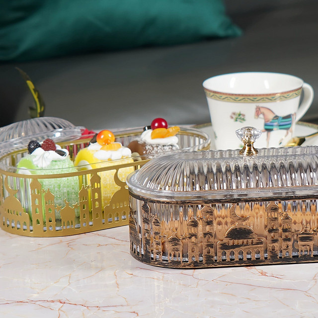 KUKUZHU Ramadan Dessert Box Eid Mubarak Dekoration aus Glas mit orientalischem geometrischem Design - Bild 1