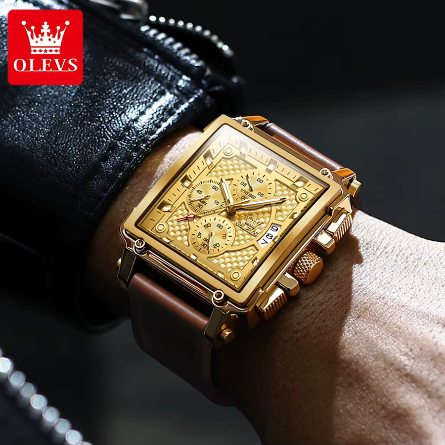 OLEVS Chronograph, Quarz, Lederarmband, Gold, 45 mm, Herren - Bild 4