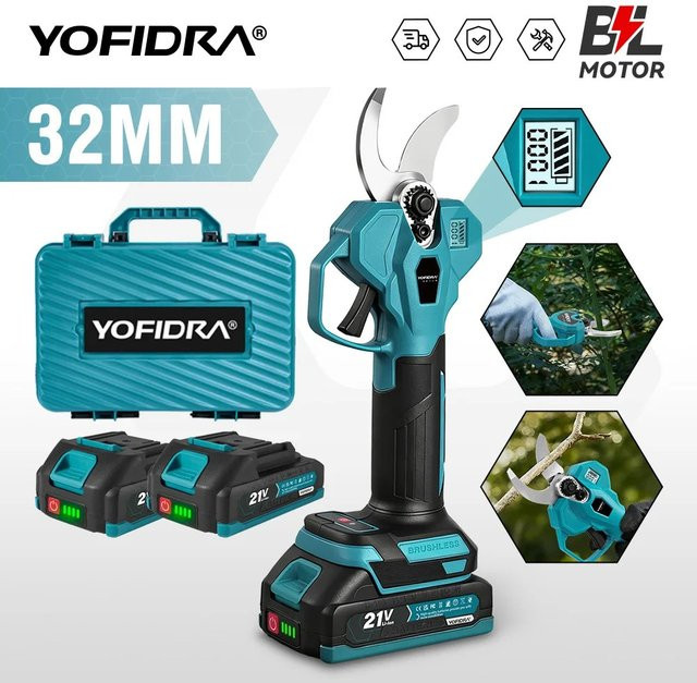YOFIDRA Bürstenlose elektrische Gartenschere mit 32 mm Schneidkapazität und 2 Gängen, kabellose Gartenschere für Makita 21 V Akku-Pins - Bild 1