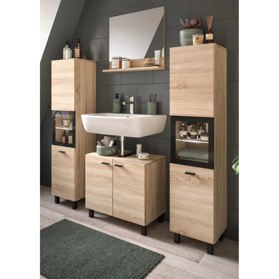 Inn.Furn Badmöbel-Set Lowell 4-teilig in Eiche, hängend oder stehend, Farbe Braun/Schwarz, B/T/H: 137 x 33 x 186 cm - Bild 2