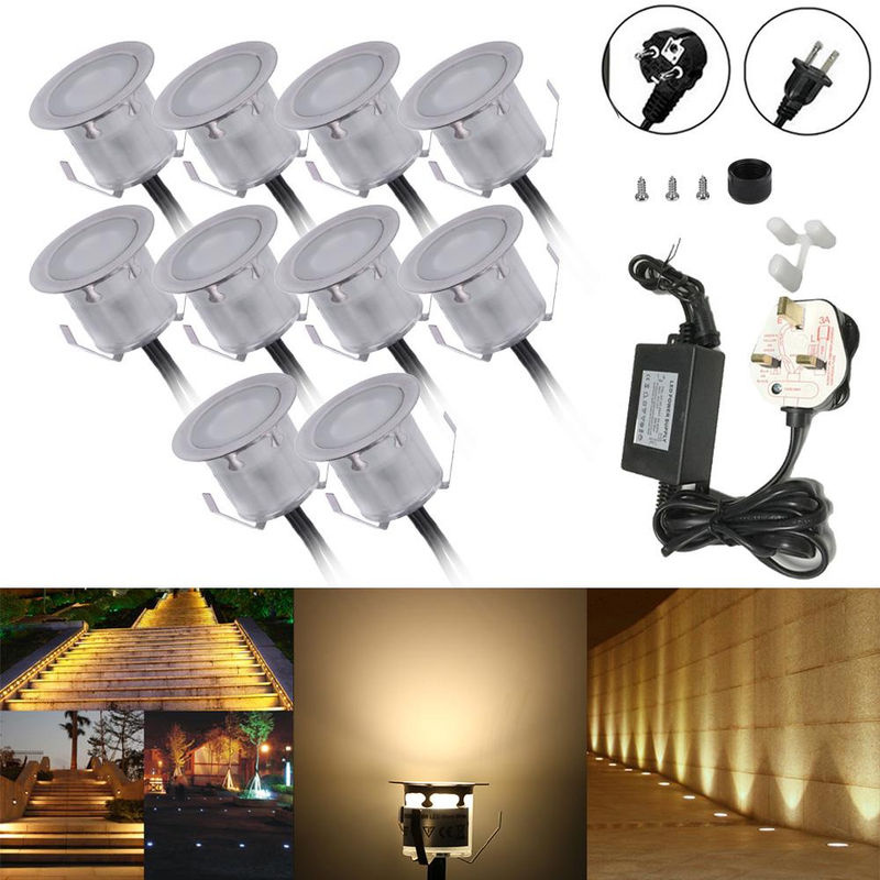 TOMTOP JMS 10er Set LED Einbaustrahler für den Außenbereich aus Edelstahl in Silber, IP67 wasserdicht, warmweiß mit transparentem Reflektor - Bild 4