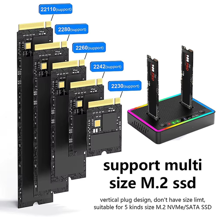 Kebidumei M.2 NVMe/SATA Dual-Bay Festplattengehäuse mit Offline-Klon-Funktion, 10Gbps SSD-Duplikator und USB 3.2 Gen2 Adapter, Schwarz - Bild 5