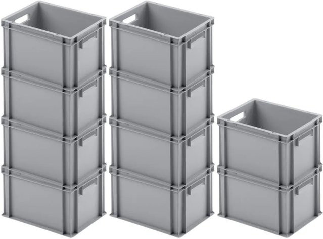 PROREGAL SparSet 10 Euroboxen mit offenem Griff, Grau, H x B x T: 23,5 x 30 x 40 cm - Bild 1