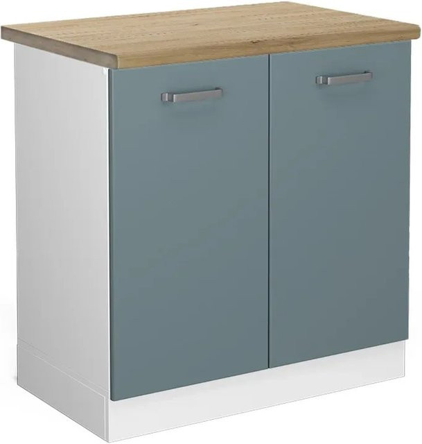 Vicco R-Line Spülenunterschrank Küchenunterschrank in Blau-Grau/Weiß mit Eiche-Optik, Breite: 80 cm, Tiefe: 60 cm, Höhe: 81,6 cm - Bild 1