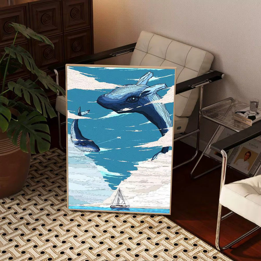 Kayou Ozean Wal Hai Schwimmen Wanddekor Selbstklebender Wasserdichter Papier Aufkleber in Blau, Rechteckig, B: 15 cm, H: 10 cm, T: 15 cm - Bild 3
