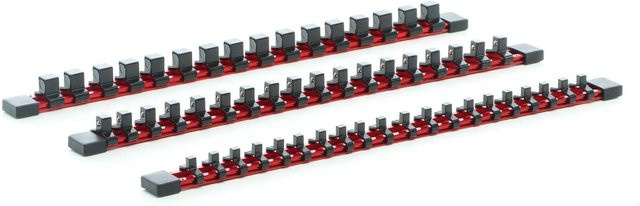 Xpotool Steckschlüssel Organizer aus Aluminium in Rot, 3er Set Halterung für 1/2 Zoll, 1/4 Zoll und 3/8 Zoll Aufsteckschiene - Bild 1