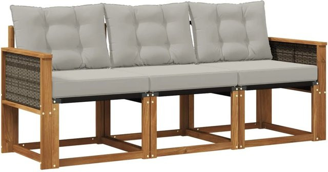 vidaXL Outdoor-Sofagarnitur aus Akazienholz mit Textilene-Bezug und Kissen in Beige und Grau - Bild 1