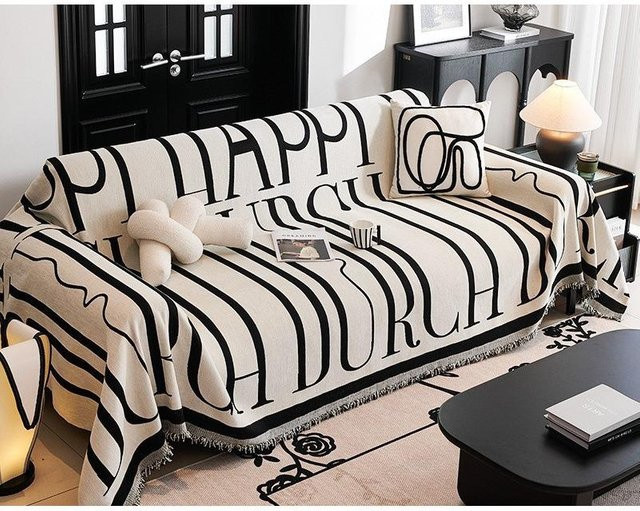 Super Six Sofa-Schutzbezug aus Chenille in Schwarz und Beige, kratzfest und modern, Breite: 180 cm, Tiefe: 130 cm - Bild 1