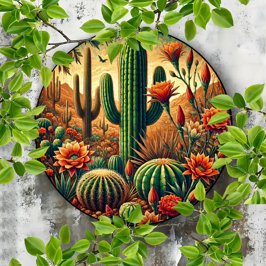 Rundes Aluminiumschild Potdemiel mit Kaktus-Design und Foliengravur, Durchmesser: 20 cm, Mehrfarbig - Bild 4
