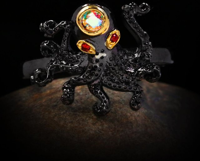 YIRAN Ring, Kupfer, Schwarz, Zirkonia, Kristall, Herren - Bild 1