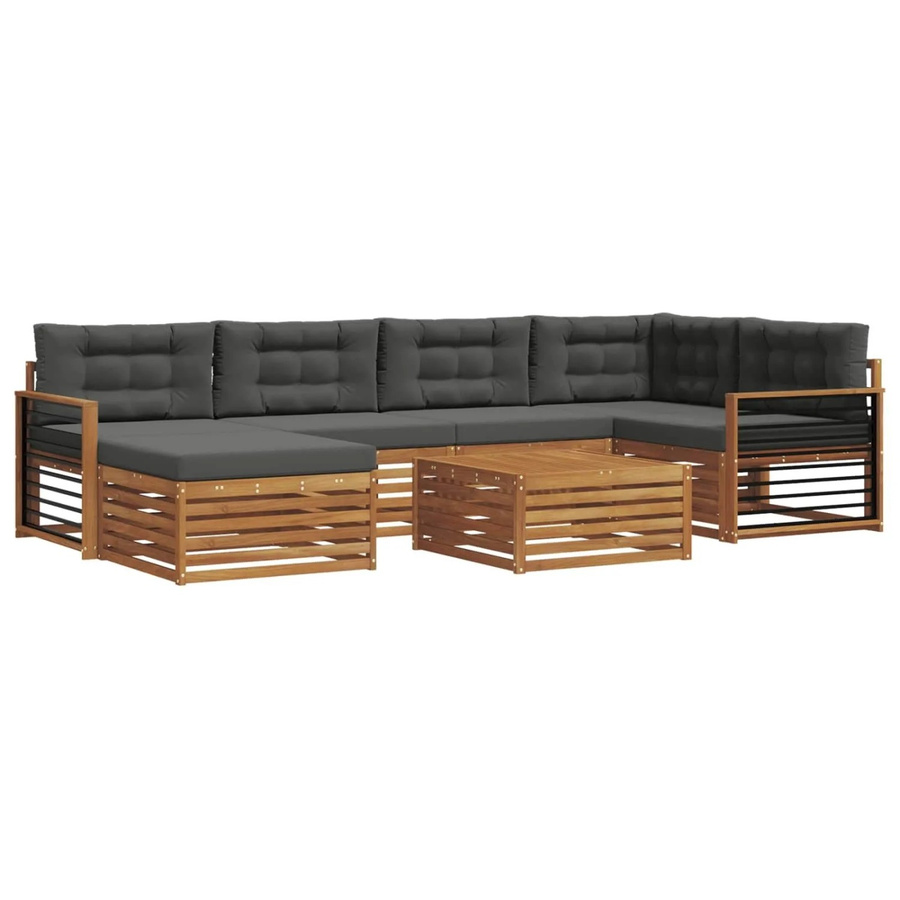 vidaXL Outdoor-Sofagarnitur 7-teilig aus Akazienholz mit Kissen in Anthrazit und Natur - Bild 2