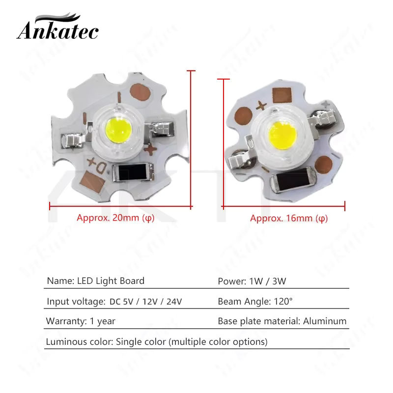10 Stück ankatec Hochleistungs-LED-Lampenperlen mit Aluminium PCB für DC 5 V 12 V 24 V (1 W 3 W) - Bild 2