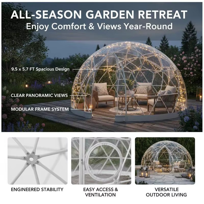 Gartendom Transparentes Blasenzelt aus PVC, Geodätisches Kuppelgewächshaus mit Fenster, B: 290 cm, H: 170 cm, Farbe: Weiß - Bild 6