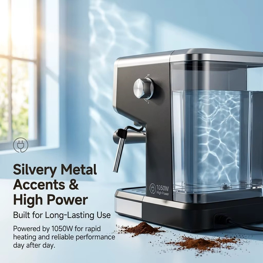 SZWDSE Halbautomatische Espressomaschine mit integriertem Milchaufschäumer und Temperaturregelung, 20 bar Druck, Schwarz - Bild 7