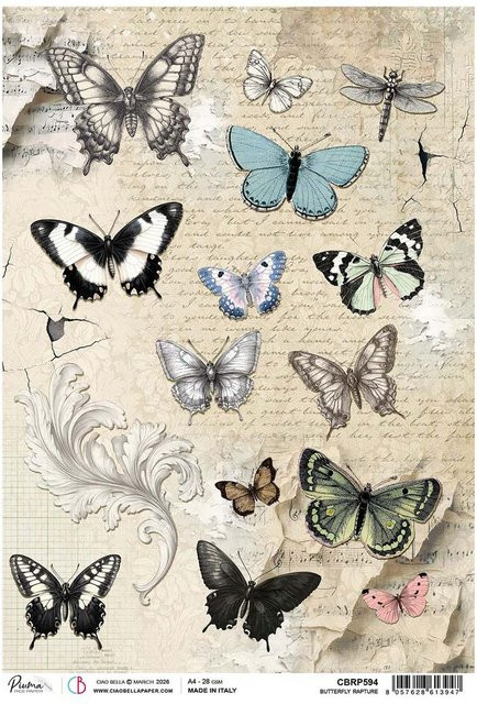 Motiv-Strohseide Ciao Bella Typographic Butterfly in Beige und Multicolor - Bild 1