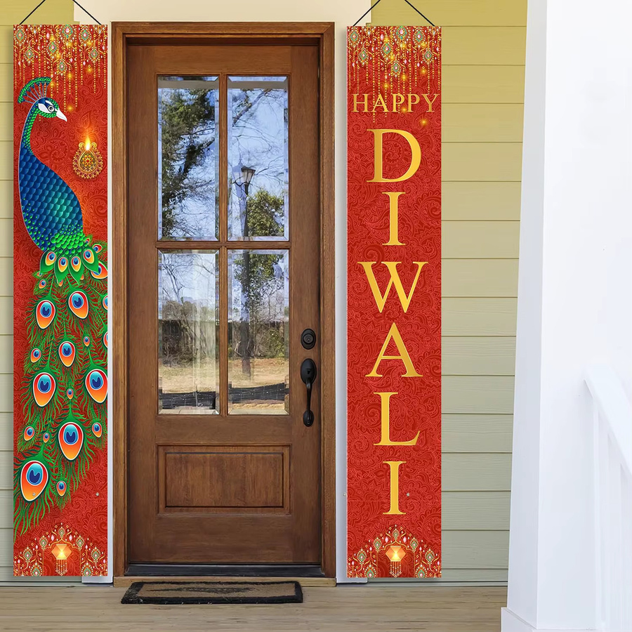 VIKAMA Diwali Türvorhang mit Pfauen-Motiv, bunter Hängehintergrund für Party und Veranda, B/H: 30 x 180 cm - Bild 2