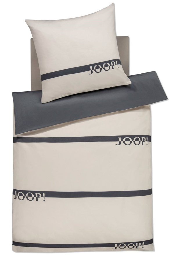 JOOP! Logo Stripes Bettwäsche aus Mako-Satin in Blau, Grau, Grün und Beige, B/H: 200 x 220 cm mit Kissen 80 x 80 cm - Bild 1