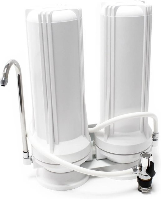 Naturewater Tr202 Counter Top Wasserfilter mit 2 Stufen, 5 Mikron Sedimentfilter und 5 Mikron Aktivkohlefilter, Silber/Weiß - Bild 1