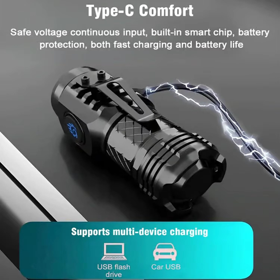 ZHIYU Mini-Schlüsselanhänger-Taschenlampe mit 3 LED, USB-aufladbar, wasserdicht, Farbe: Schwarz - Bild 3