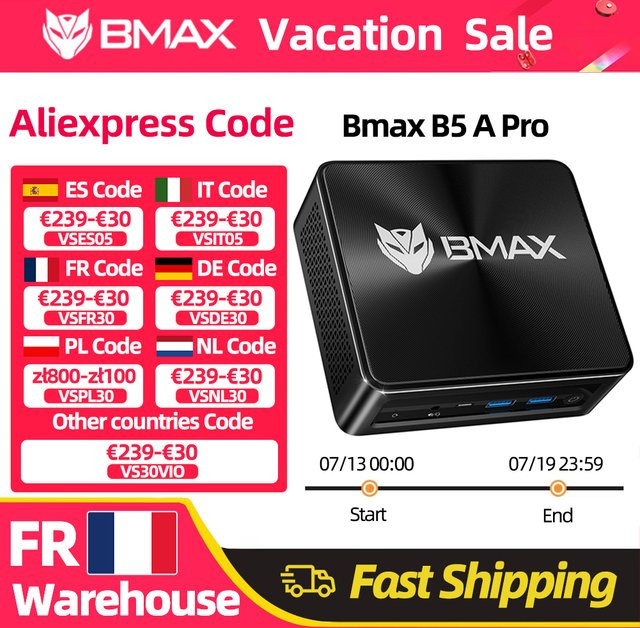 BMAX B5 A Pro Mini PC mit AMD Ryzen 7 Prozessor, 16GB DDR4, 512GB NVMe SSD, Windows 11 und Wi-Fi in Schwarz - Bild 1