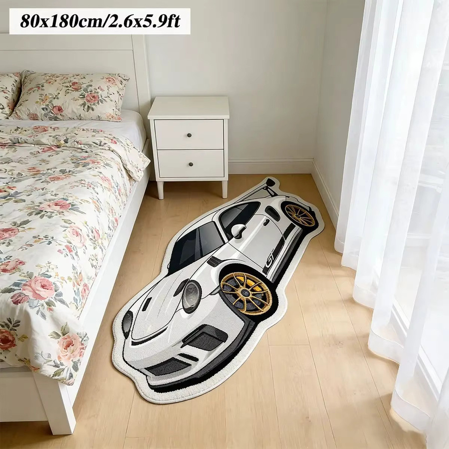 VIKAMA Cool Racing Deko-Teppich in Weiß, weich und rutschfest, waschbare unregelmäßige Bodenmatte für Schlafzimmer und Esports-Raum - Bild 2